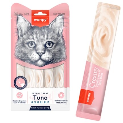 Wanpy Creamy Lickable Treats Tuna &amp; Shrimp ВАНПІ ТУНЕЦЬ З КРЕВЕТКАМИ рідкі ласощі для котів 0,07 кг