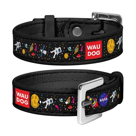 Браслет WAUDOG Design з малюнком "NASA", преміум шкіра, металева пряжка (ширина 15 мм, довжина 17-23 см) чорний