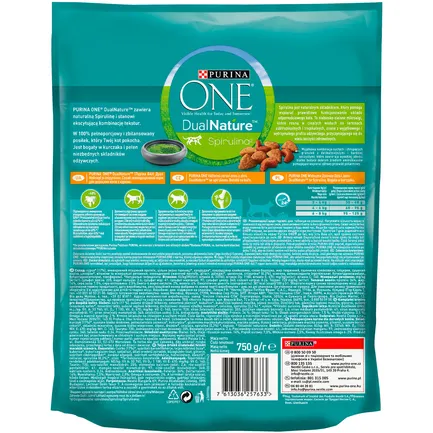Сухий корм PURINA ONE Adult Dual Nature Spirulina для дорослих котів з куркою 750 г: додаткове фото 2