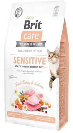Сухий корм Brit Care Cat GF Sensitive HDigestion & Delicate Taste для котів з чутливим травленням, індичка та лосось, 7 кг