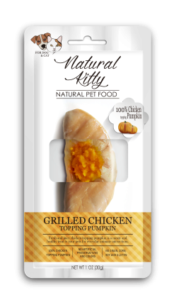 Natural Kitty Original Series GRILLED CHICKEN TOPPING PUMPKIN Ласощі для котів та собак у вигляді шматочків курки гриль в гарбузовому соусі 30г