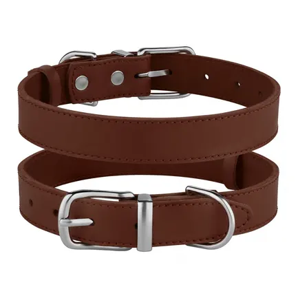Нашийник для Собак Шкіряний BronzeDog Classic з Хромованою Фурнітурою Коричневий 2XS