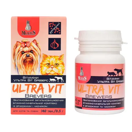 Ультра Віт Бреверс (Ultra Vit Brewers) вітамінно-мінеральні комплекси для собак та котів 140шт*0,5г, MODES: додаткове фото 2