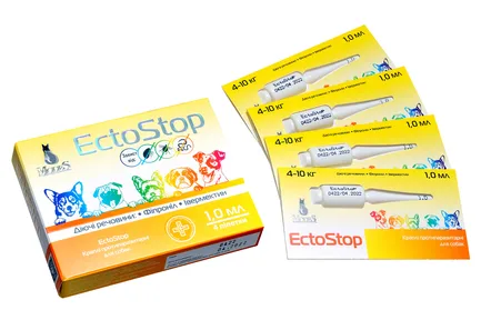 ЕктоСтоп (EctoStop) протипаразитарні краплі для собак 4-10кг, 1мл, MODES (від бліх, від кліщів, від гельмінтів)