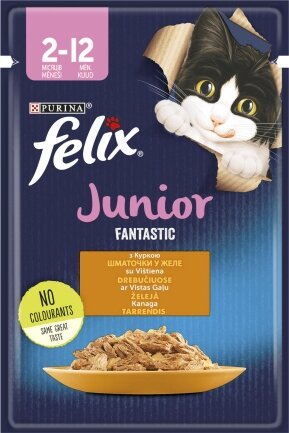 Вологий корм FELIX Fantastic Junior для кошенят шматочки в желе з куркою 85 г