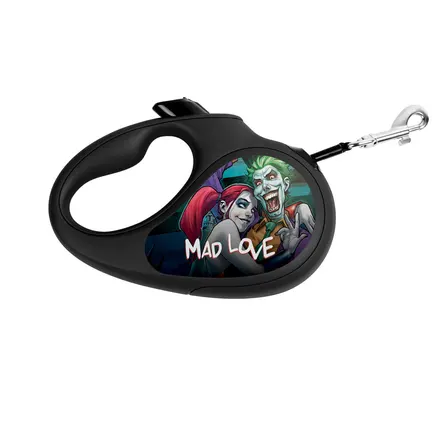 Повідець-рулетка для собак WAUDOG R-leash, малюнок "Божевільне кохання", M, до 25 кг, 5 м, світловідбиваюча стрічка чорний