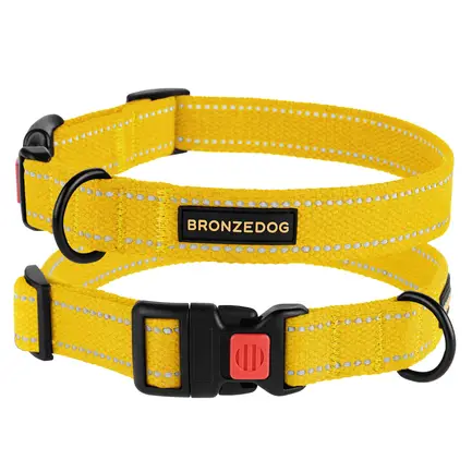 Нашийник для собак Bronzedog Сotton рефлекторний б/б брезент жовтий L