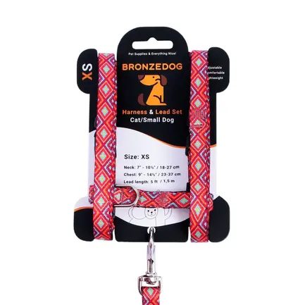 Шлея з повідцем для Котів та Дрібних Собак BronzeDog Urban Гуцульська Червона XS: додаткове фото 2