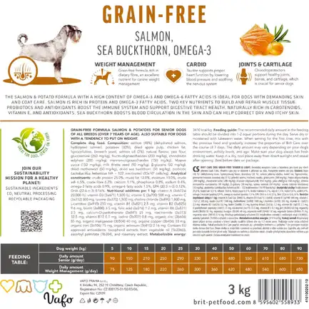 Сухий корм Brit Care Dog Grain-free Senior & Light для старіючих собак, беззерновий з лососем, 1 кг: додаткове фото 6