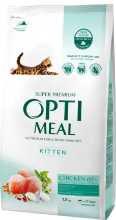 OPTIMEAL™. Повнораціонний сухий корм для кошенят - курка, 1,5 кг