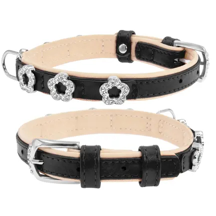 Нашийник "CoLLaR brilliance" подвійний з прикрасами "Квітка" (ширина 15мм, довжина 27-36см) чорний