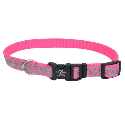 Coastal Lazer Brite Reflective Collar КОСТАЛ ЛАЗЕР БРАЙТ світловідбивний нашийник для собак, 1.6х30-46см Рожева зебра