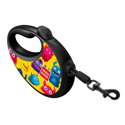 Повідець-рулетка для собак WAUDOG R-leash з контейнером для пакетів, малюнок "Мохнаті монстри", світловідбивна стрічка, S, до 12 кг, 3 м: додаткове фото 5