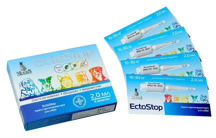 ЕктоСтоп (EctoStop) протипаразитарні краплі для собак 10-30кг, 2мл, MODES (від бліх, від кліщів, від гельмінтів)