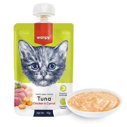 Wanpy Tuna Chicken &amp; Carrot ВАНПІ КРЕМ-ПЮРЕ ТУНЕЦЬ І КУРКА З МОРКВОЮ рідкий корм для котів 0,09 кг