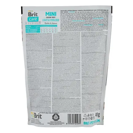 Сухий корм Brit Care GF Mini Light & Sterilised для дорослих собак дрібних порід із зайвою вагою або стерилізованих, з кроликом та лососем, 400 г: додаткове фото 3