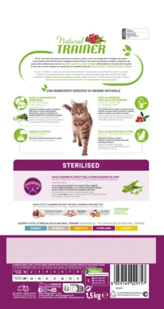 Natural Trainer Super Premium Adult Sterilised сухий корм з індичкою для стерилізованих котів 1,5 кг: додаткове фото 2
