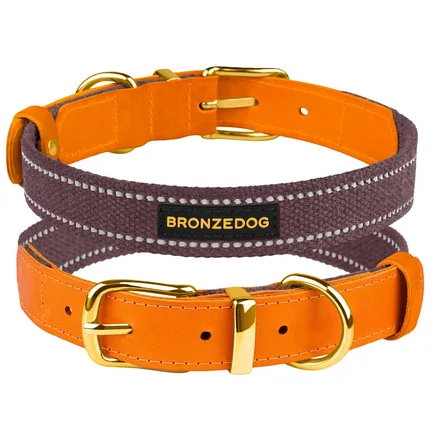 Нашийник для Собак Bronzedog Сotton Рефлекторний х/б+шкіра з Ремінною Пряжкою Черрі L