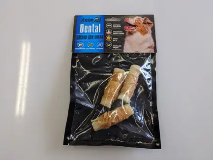 Ласощі AnimAll Dental трубочка рулетик з м'ясом курки, 7-8 см, для собак, 3 шт,