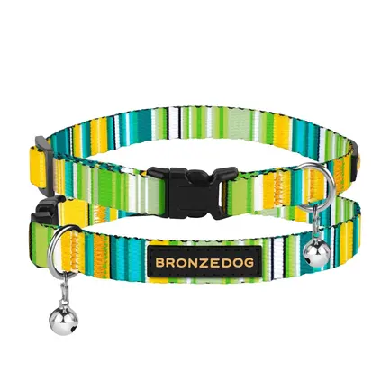 Нашийник для Котів BronzeDog Urban West Нейлоновий з Пластиковою Пряжкою та Дзвіночком Салатовий XS