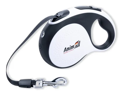 ТМ AnimAll Рулетка-повідець з LED ліхтариком, М до 25кг/5м біла-чорна