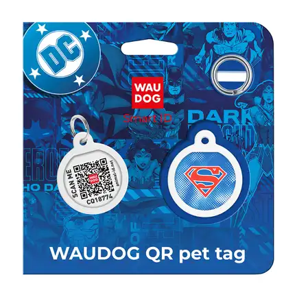 Адресник для собак і котів металевий WAUDOG Smart ID з QR паспортом, малюнок "Супермен ретро", коло, Д 25 мм: додаткове фото 5
