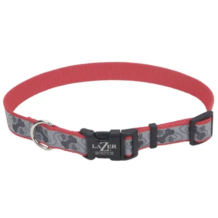 Coastal Lazer Brite Reflective Collar КОСТАЛ ЛАЗЕР БРАЙТ світловідбивний нашийник для собак, 1.6х30-46см Червоний з кісточками