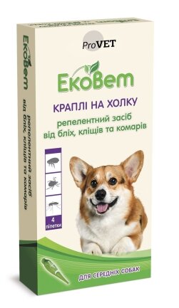 Краплі ProVET «ЕкоВет» для середніх порід собак, 4 піпетки (репелентний засіб)