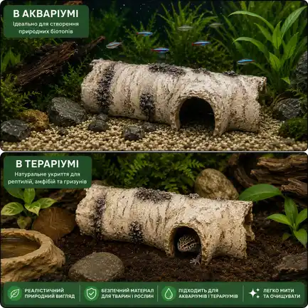 Декорація укриття Hobby Birch Tunnel 1 17,5×8,5×5 см для тераріуму та акваріума (36515): додаткове фото 3