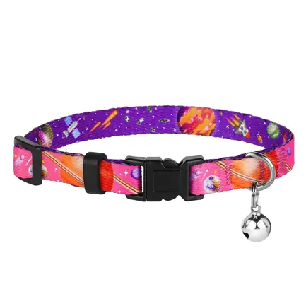 Нашийник для Котів BronzeDog Urban Cosmos Нейлоновий з Пластиковою Пряжкою та Дзвіночком Рожевий XS: додаткове фото 2