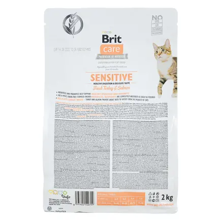Сухий корм Brit Care Cat GF Sensitive HDigestion & Delicate Taste для котів з чутливим травленням, індичка та лосось, 2 кг: додаткове фото 3