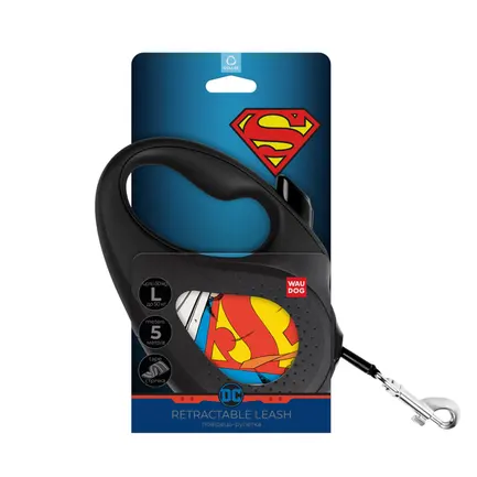 Повідець-рулетка для собак WAUDOG R-leash, малюнок "Супермен Герой", L, до 50 кг, 5 м, світловідбиваюча стрічка чорний: додаткове фото 2