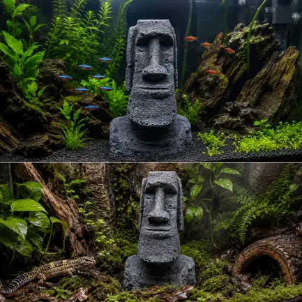 Декорація Hobby Moai Ora 2 15×12×22см - статуя Моаї з укриттям для акваріума і тераріуму (41718): додаткове фото 3