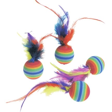 Flamingo Rainbow Ball ФЛАМІНГО РАЙДУЖНИЙ М’ЯЧ з пір’ям, іграшка для котів, 4шт. 3 см, 4 ед.