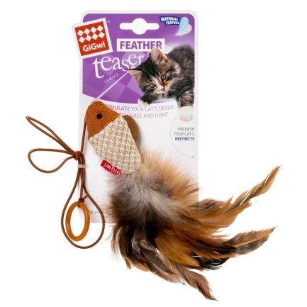 Іграшка для котів Дразнилка-рибка на палець GiGwi Teaser, перо, текстиль, 7 см — Фото 1