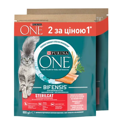 Сухий корм PURINA ONE Sterilcat для дорослих котів після стерилізації комплекс Bifensis з лососем та пшеницею, набір 2х800 г