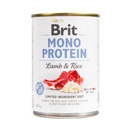 Вологий корм Brit Mono Protein Lamb &amp; Rice для собак, з ягнятиною та рисом, 400 г