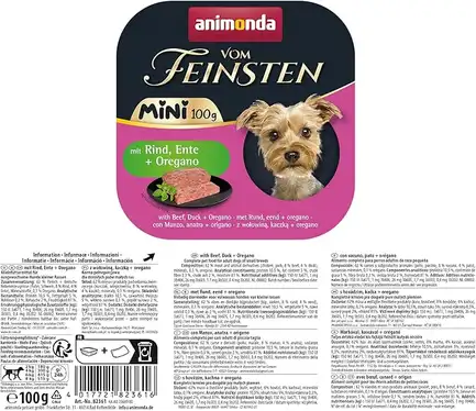 Корм вологий Animonda Vom Feinsten Adult Mini для собак мініпорід, з яловичиною, качкою + орегано 100 г: додаткове фото 2