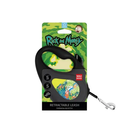 Повідець-рулетка для собак WAUDOG R-leash, малюнок "Рік та Морті 2", S, до 15 кг, 5 м, світловідбиваюча стрічка чорний: додаткове фото 4