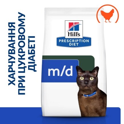 Hill’s Prescription Diet m/d Сухий корм для котів при цукровому діабеті, з куркою, 3 кг — Фото 2