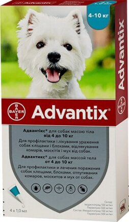 Краплі від бліх і кліщів Bayer Advantix для собак вагою 4-10 кг