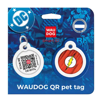 Адресник для собак і котів металевий WAUDOG Smart ID з QR паспортом, малюнок "Флеш лого", коло, Д 30 мм: додаткове фото 5