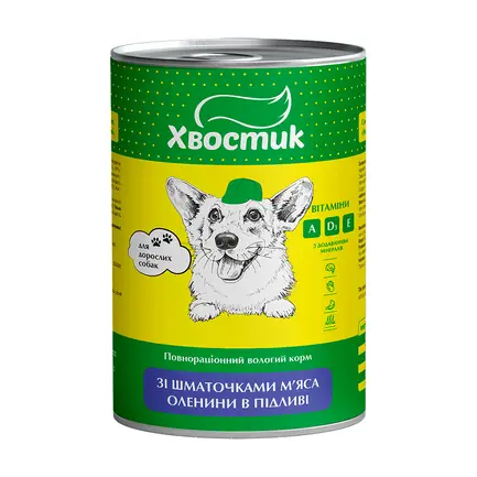 Корм ХВОСТИК для собак з олениною 1240 г