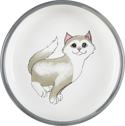 Миска Trixie для котів коротконосих порід, керамічна, 15 см, 300 мл (сіра/біла) — Фото 1