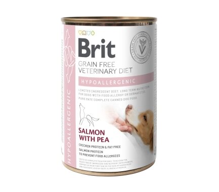 Вологий корм Brit GF VetDiet Hypoallergenic для собак, із харчовою алергією або непереносимістю, з лососем та горошком, 400 г