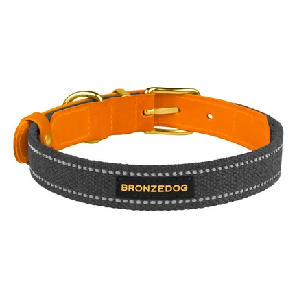 Нашийник для Собак Bronzedog Сotton Рефлекторний х/б+шкіра з Ремінною Пряжкою Графіт M: додаткове фото 2
