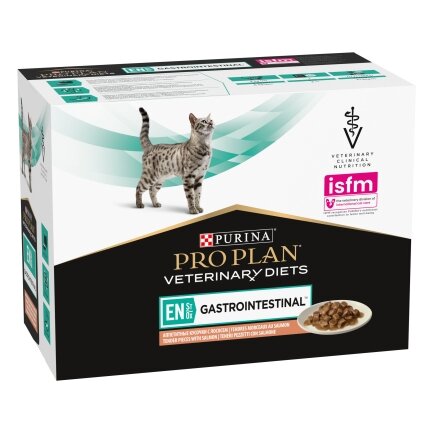 Вологий дієтичний корм PRO PLAN VETERINARY DIETS EN Gastrointestinal для кошенят та дорослих котів  для зменшення розладів кишкової абсорбції та годівлі у період відновлення, одужання з лососем 10х85 г — Фото 1