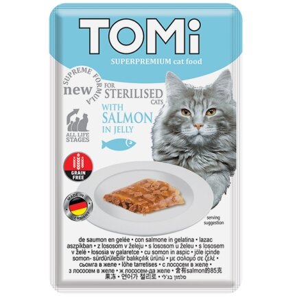 TOMi Sterilised Salmon in Jelly ТОМІ СТЕРІЛАЙЗИД ЛОСОСЬ В ЖЕЛЕ консерви для стерилізованих котів, вологий корм, пауч 85г 0,085 кг