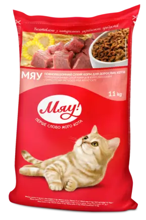 Мяу сухий корм для для котів з м’ясом 11кг