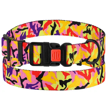 Нашийник для Собак BronzeDog Urban Camo Нейлоновий з Пластиковою Пряжкою Помаранчевий XL